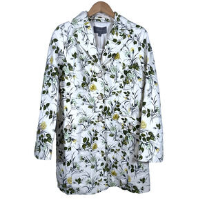 Ann Taylor Trench Coat‎ Medium Green Ivory Yellow Floral Lined See pics NWT!